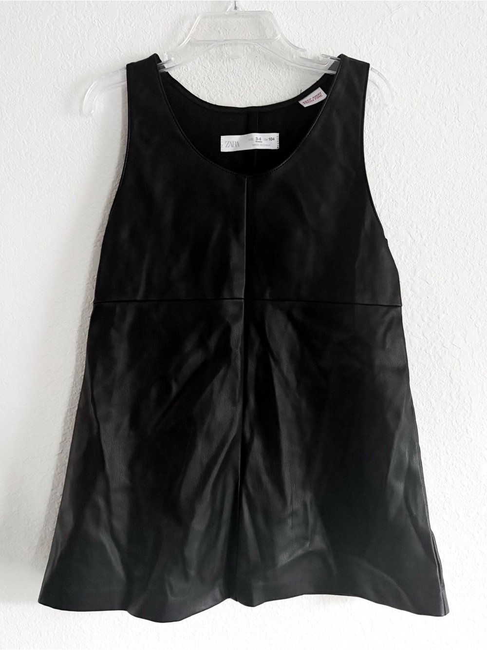 Zara kids Black Faux Leather preppy dress fall layering toddler 3/4T
